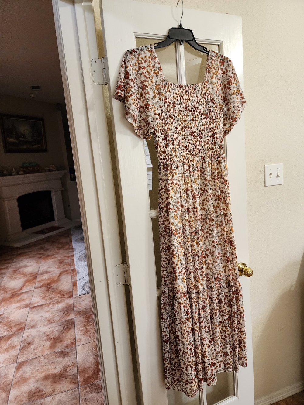 Ember Floral Smocked Maxi Dress Cottagecore Boho Flutter Sleeve Medium - Picture 4 of 13